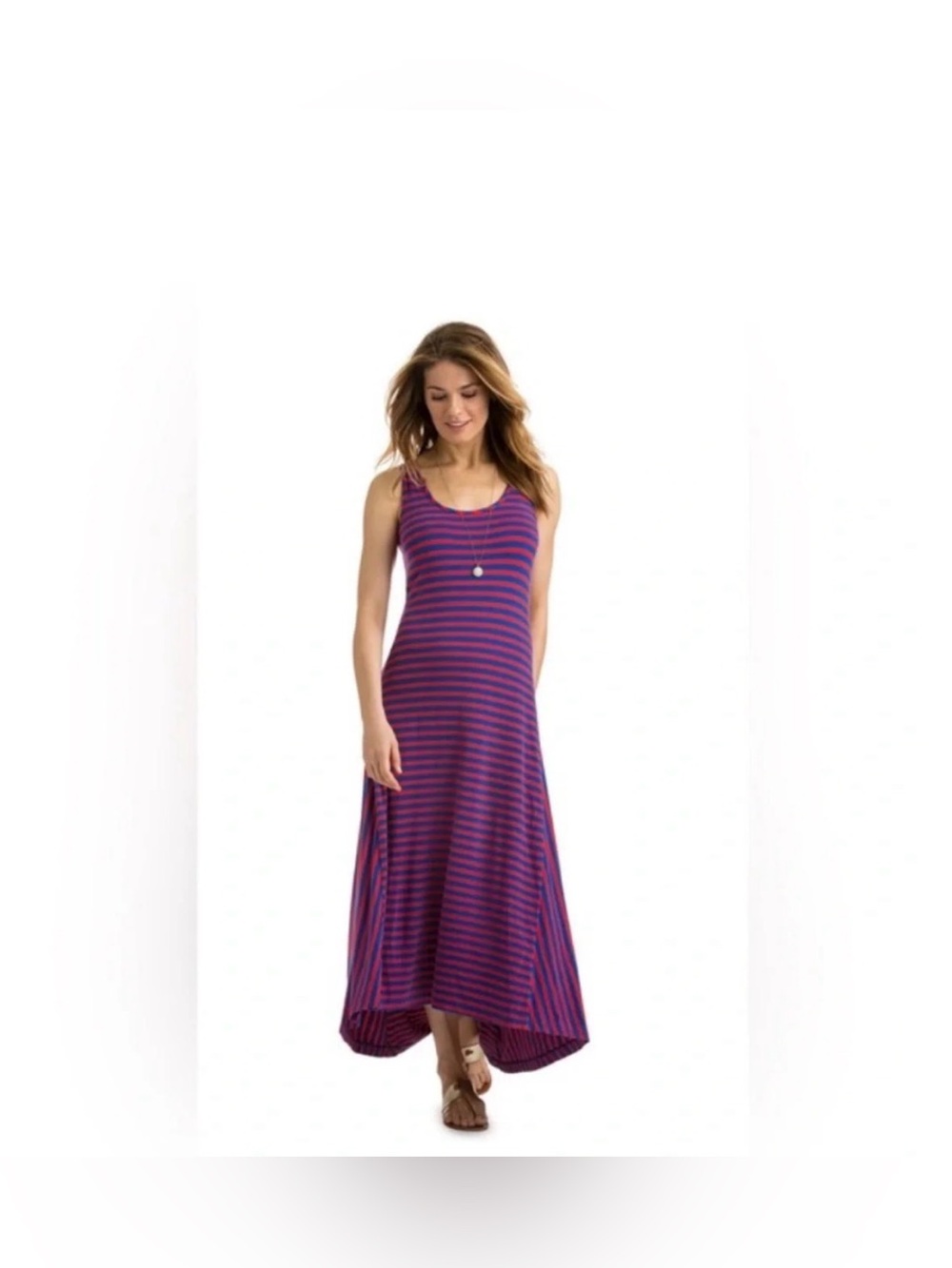 Vineyard Vines Navy and Red Stripe High-Low Maxi Dress